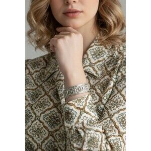 Vtg Whiting Davis Repousse Hinged Bracelet Chained Silver Tone Whimsical Gothic